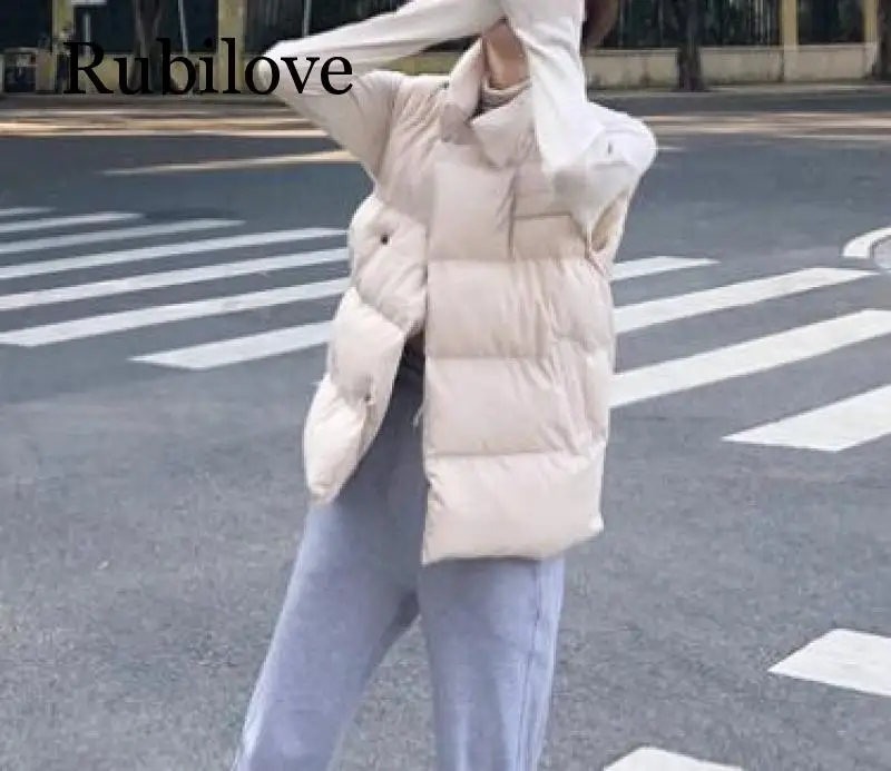 Rubilove Повседневный однотонный двубортный хлопковый жилет, пальто для женщин, ветрозащитный жилет без рукавов, теплые куртки, женский жилет