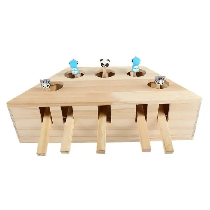 Whack Mole mouse Cat игрушка для упражнений, твердая деревянная коробка-головоломка с 3/5 отверстиями, игрушки для домашних животных OCT998