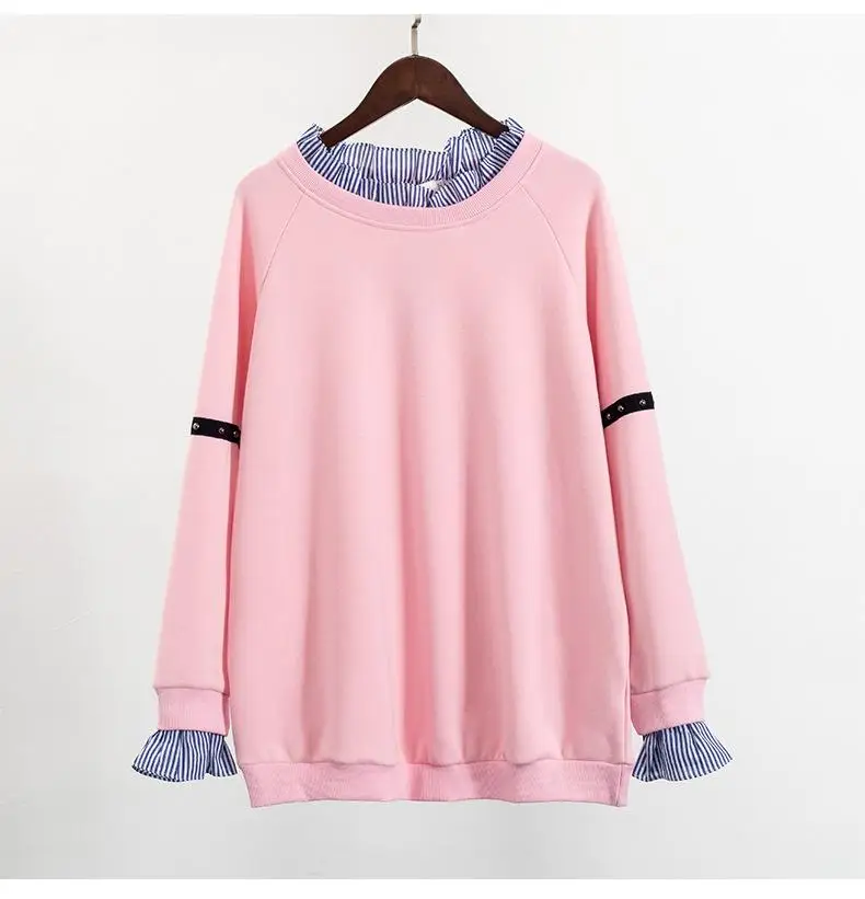 5XL 6XL Plus Size Autumn Women Sweatshirt Winter Casual Long Sleeve Striped Patchwork Pullover Large Size Loose Sweatshirts Tops