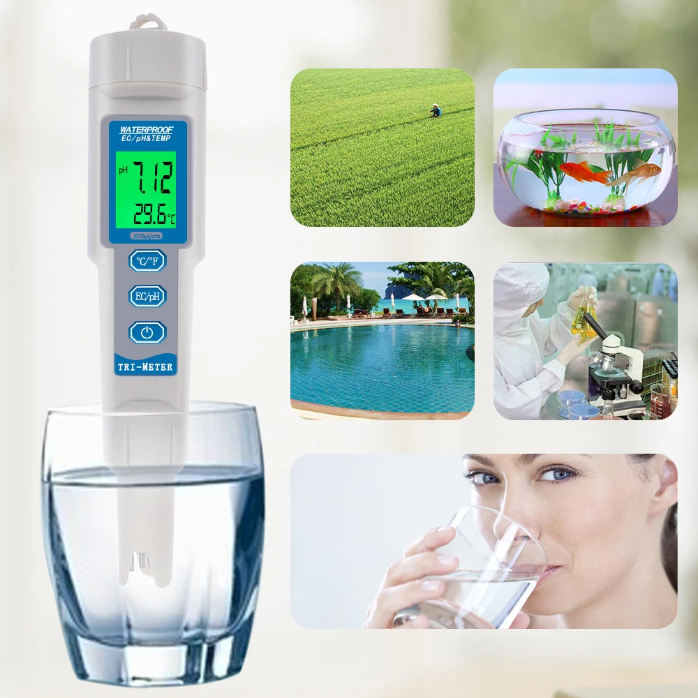 3 в 1 PH EC TEMP 0 01 м Водонепроницаемая цифровая ручка с автоматической температурной