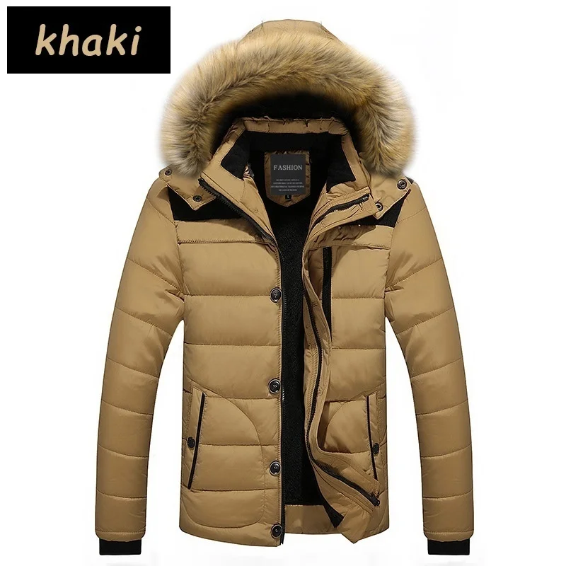 MG6692 Khaki Мужские пальто Зимние на молнии повседневные мужские нарядные Топы Куртка мужская теплая утепленная меховая верхняя одежда с капюшоном теплое пальто верхняя брендовая одежда - Цвет: MG6692 Khaki