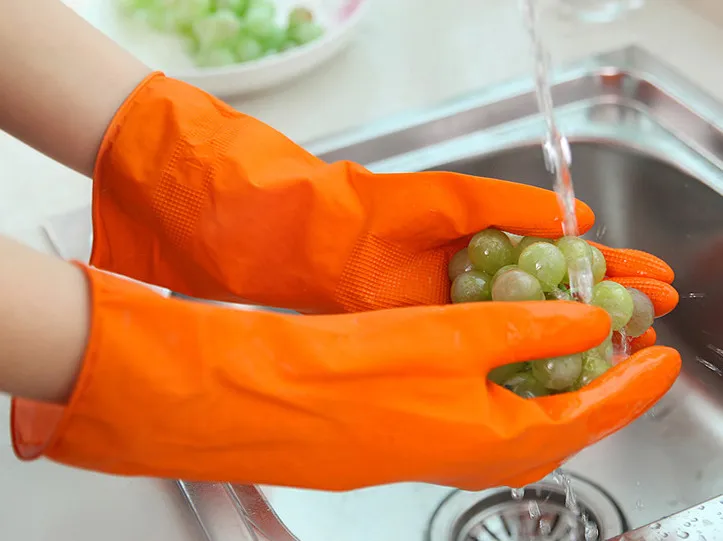 Перчатки для мытья посуды Бытовая Чистка 40 г латексные резиновые перчатки кухонная моющая одежда пластиковые перчатки широко используемые производители - Цвет: orange