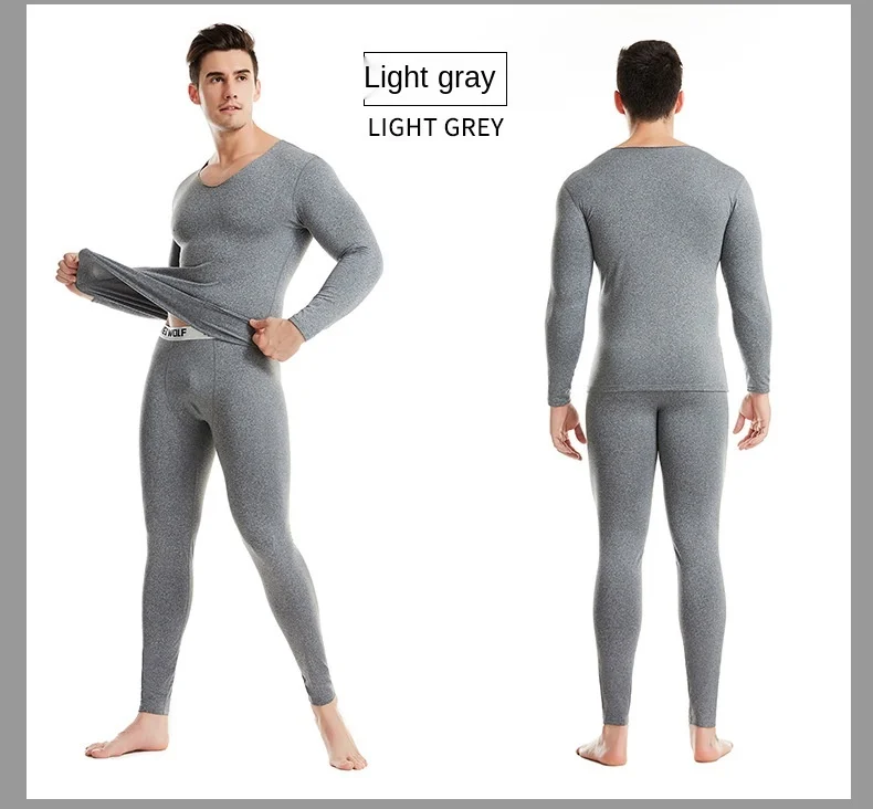 Men Traceless Thermal Underwear Set Autumn Clothes Long Johns V-neck Ground Plush Comfortable Bottoming Suit wool long johns