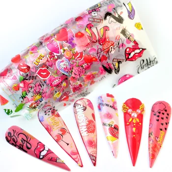

2020 10PCS/Pack Lips Love Valentine Nail Transfer Foils Nail Art Polish Wraps Decals DIY Nail Beauty Stickers Accessories