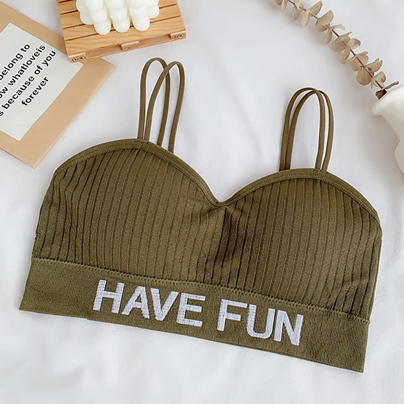 Army green Спортивный бюстгальтер с буквенным принтом, топ, пуш-ап, для фитнеса, бега, йоги, бюстгальтер с двойными ремешками, нижнее белье, спортивные топы для женщин, спортивная одежда, однотонная женская спортивная одежда - Цвет: Army green