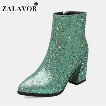 

ZALAVOR Sexy Office Ladies Bling Zipper Ankle Boots Pointed Toe Classics Brand High Quality Winter Shoes Women Size 32-43