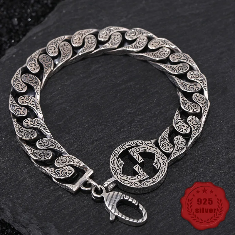 

100% S925 sterling silver bracelet personality simple jewelry retro fashion letter pattern modeling 2019 gift hot sale Bracelets