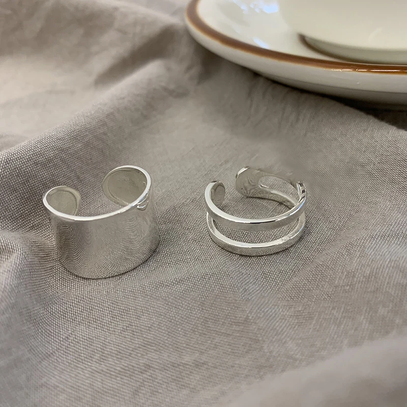 S925 Sterling Silver Rings For Women Korean Circular Ring Multilayer Wide Face Ring Jewelry