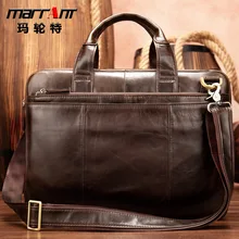Men's Real-Leather Bag Retro Men's Handbag Oil Wax Leather Business Large Capacity Briefcase Horizontal 8902