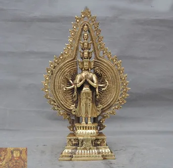 

wedding decoration 16"Tibetan Buddhism brass copper 1000 arms Avalokitesvara Kwan-yin Buddha statue New Year