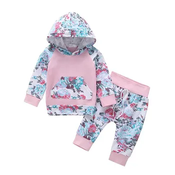 

New HIgh Quality Baby Girl's Printing Long Sleeve Hoodies And Trousers 2019 Spring Autumn Kids Kit Kid Two-piece Outfit Set Hot