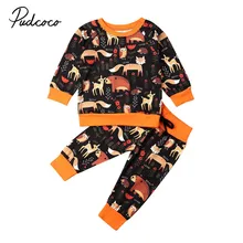 Коллекция года, весенне-осенняя одежда для малышей одежда с длинными рукавами для маленьких мальчиков и девочек топ, футболка и штаны, леггинсы комплект с животными, От 6 месяцев до 5 лет