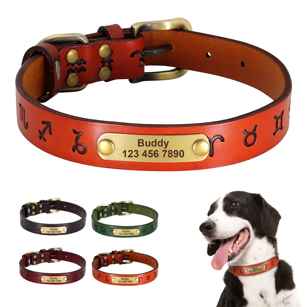 Custom Leather Dog Collar Personalized Dog Collars Leather Gold Buckle German Shepherd Pet Id