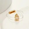 New Sweet Trendy Women's Ring Fashion Invisible Transparent Line Brass Ring Water Drop Zircon Jewelry Accessory For Daily Life 2