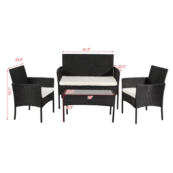 

OSHION Outdoor Living Room Balcony Rattan Furniture Four-Piece-Black Suitable for outdoor indoor terrace lawn yard backyard