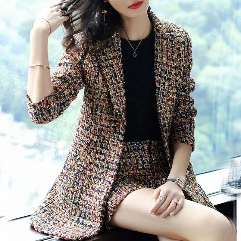 

2019 Spring Autumn women woolen blazer shorts two-pieces suit Elegant ladies shorts suit