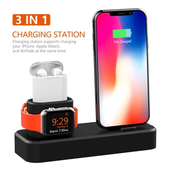 

Besegad 3 in 1 Silicone Gel Charging Holder Dock Station Charger Stand for Apple Watch iWatch AirPods Air Pods iPhone X Xs Max