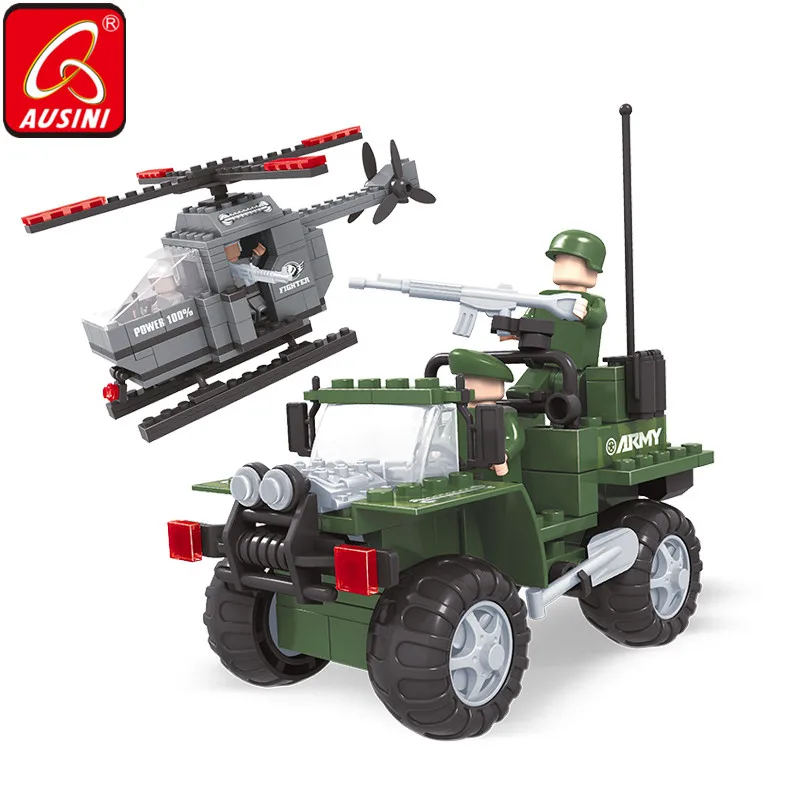 

AUSINI Tank Vehicle Car Building Blocks Helicopter Trucks Model Boys Toys Soldier Figures Block Army Legoed Bricks for Children