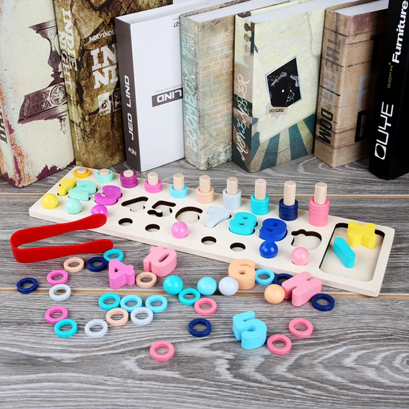 

Three-in-One Home Beads Numbers Board with Numbers Shape Matching Cognitive Mathematics Teaching Aids Montessori Early Childhood