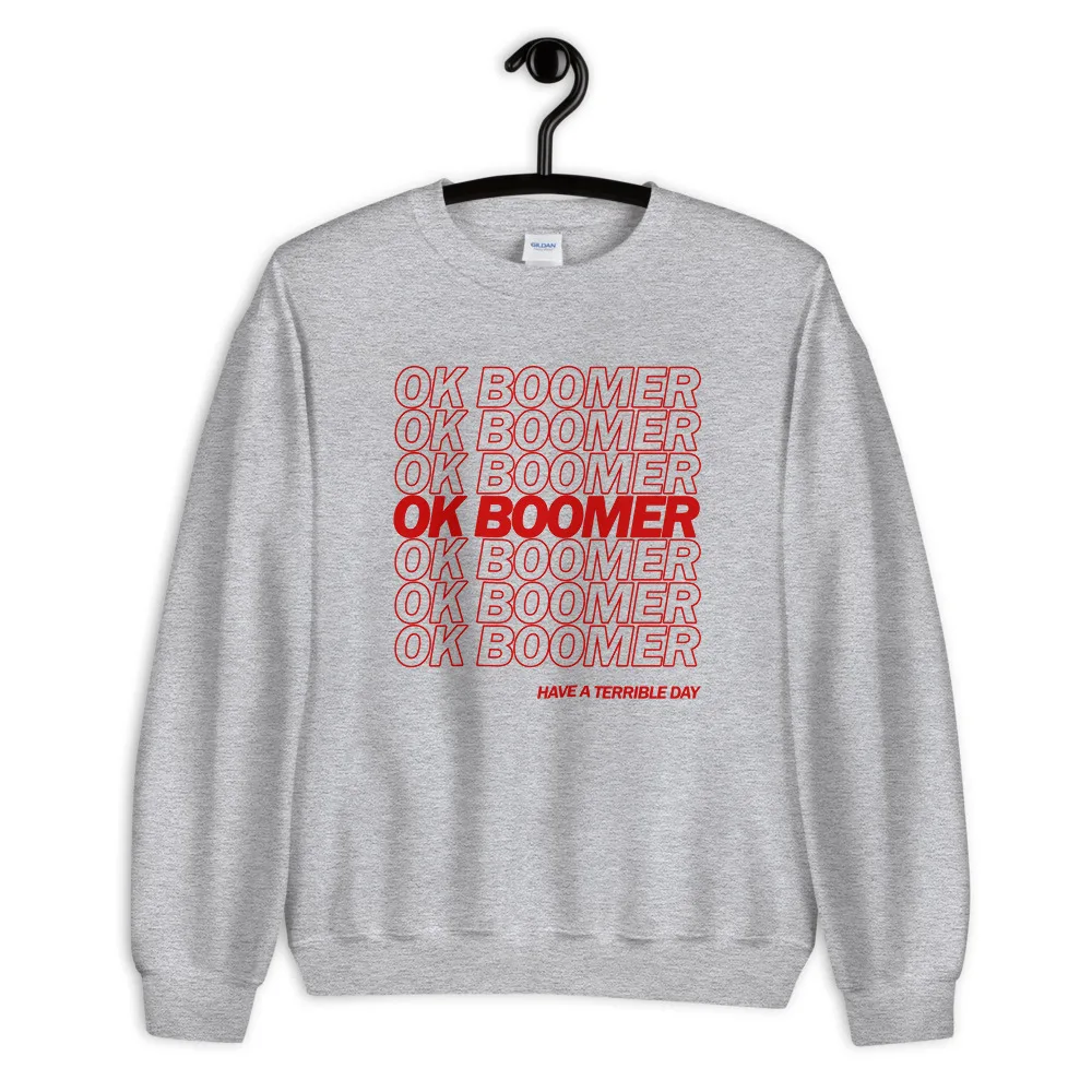 Женские свитшоты OK Boomer с принтом на осень и зиму, свитшоты с длинным рукавом, повседневные свободные топы унисекс, мужские свитшоты OK Boomer