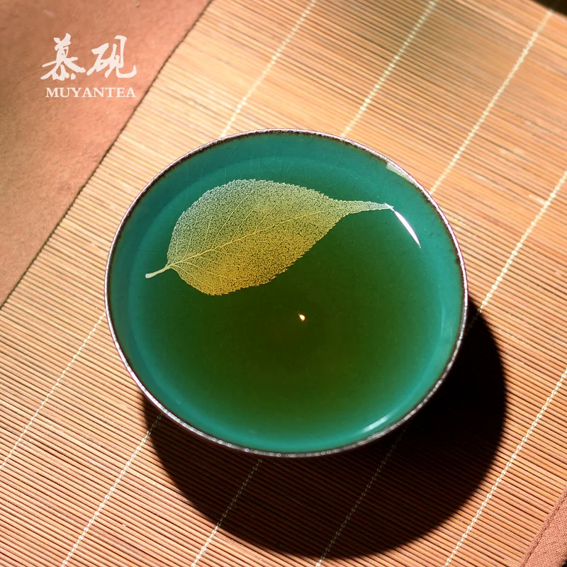 Mu Yan Zeng Huade single green wood leaf tea cup pure handmade Tianmu