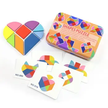 

Wooden Jigsaw Set Classic Tangram Puzzle in Iron Box Child Focus Training Gifts