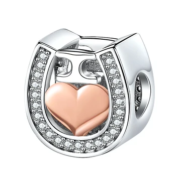 

Hot New 100% 925 Sterling Silver Horseshoe Rose heart CZ Charms Fits Pandora Bracelets Pendant 2020 Women Fashion Jewelry