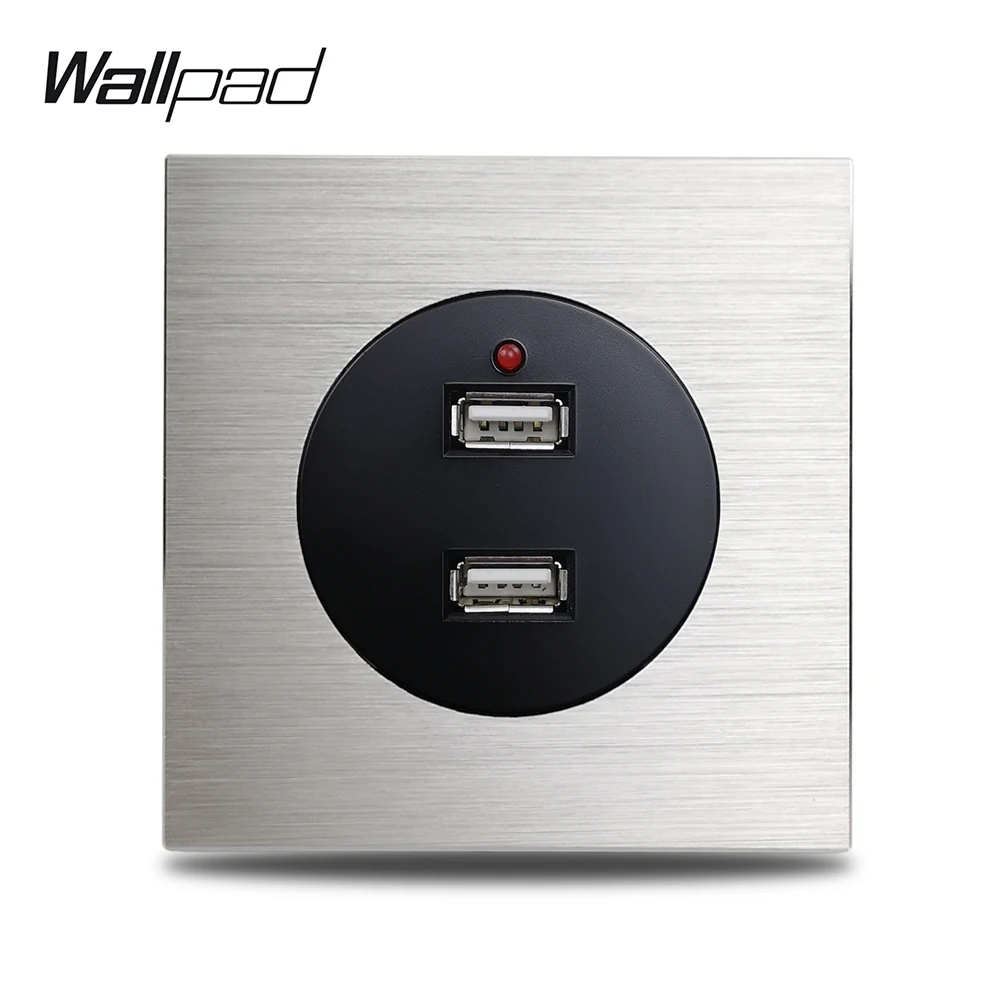 Wallpad L6 серебристо алюминиевая серая панель Двойные USB розетки для зарядки 2 4a