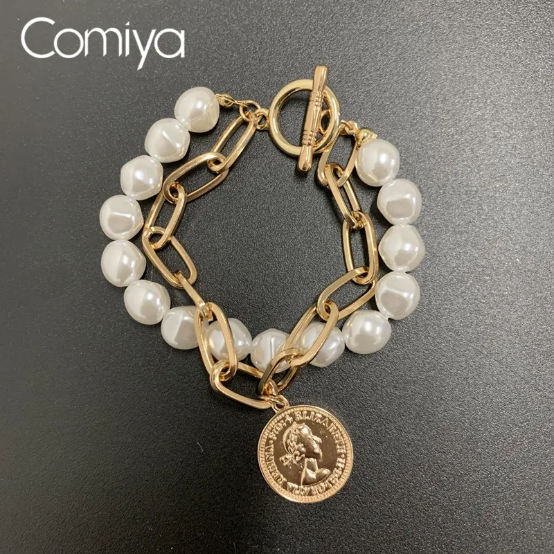Comiya, модные браслеты для женщин, акриловые жемчужные бусы, элегантные массивные золотые цвета, цинковый сплав, замок, форма, браслет в индийском стиле, Femme