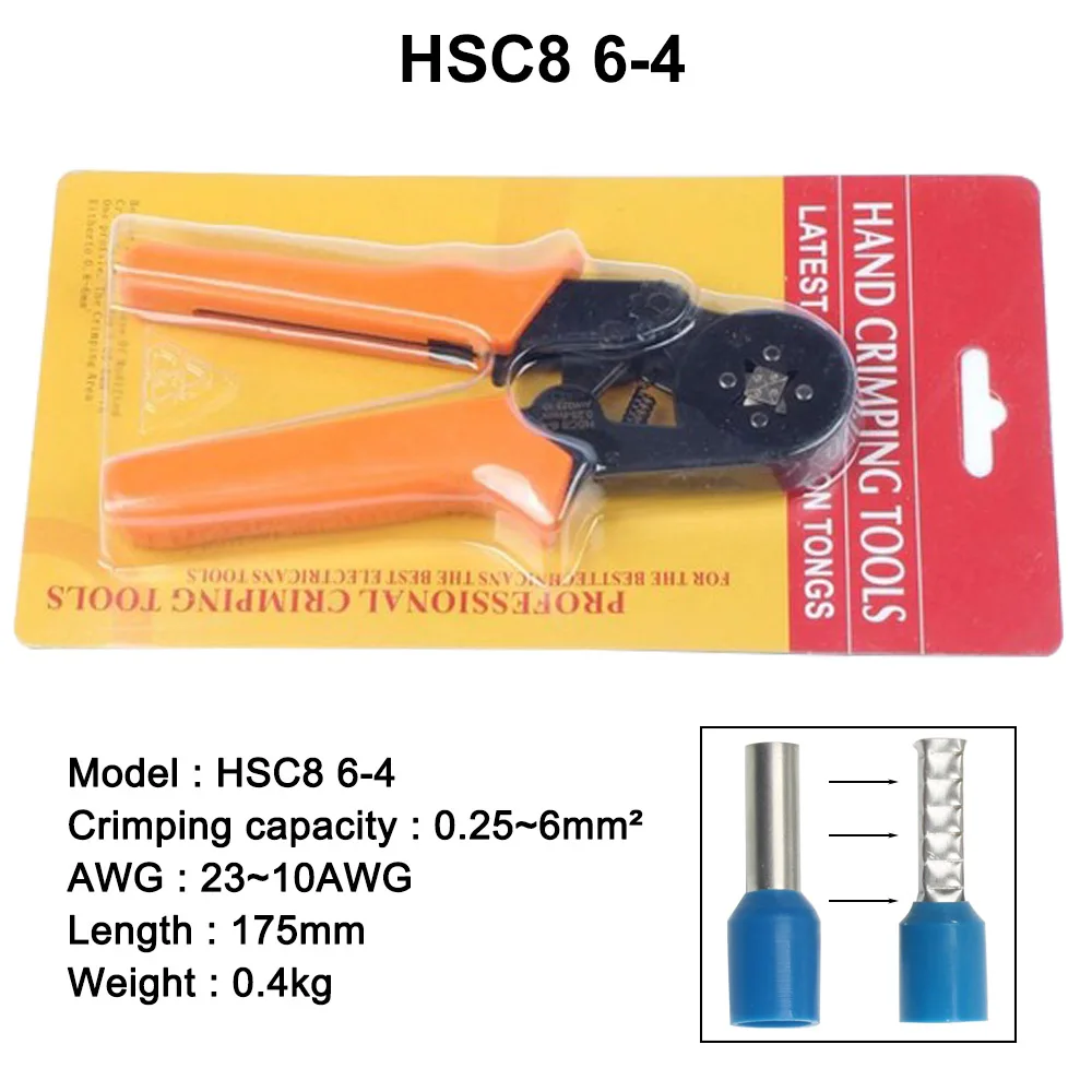 HSC8 6-4 HSC8 6-4A мини-тип саморегулируемые обжимные плоскогубцы 0,25-6 мм2 терминалы обжимные инструменты многофункциональные инструменты плоскогубцы - Цвет: 6-4O and packing