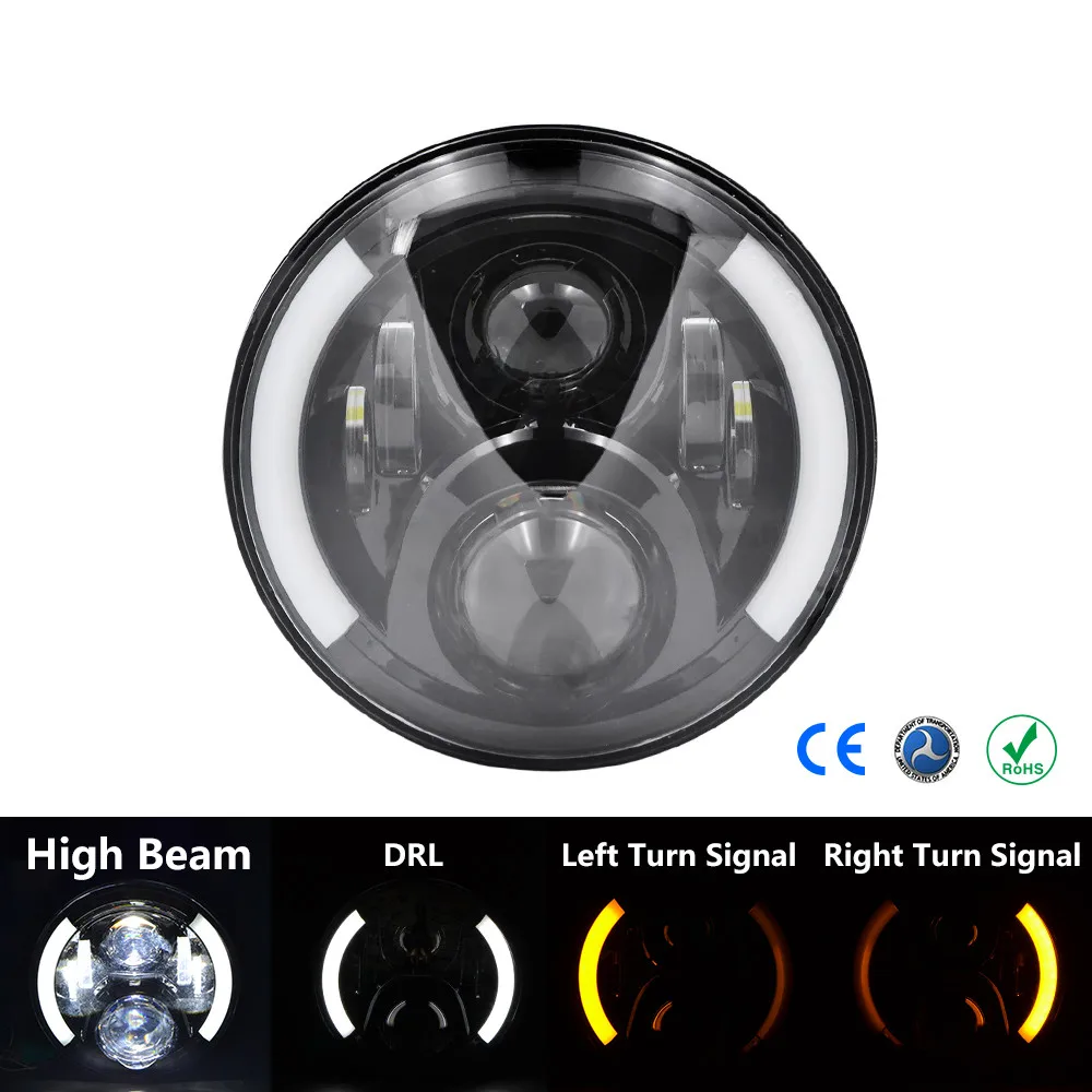 

Round 7" Motorcycle LED Headlight with Turn Signal Light60W 12V24V Ring Hi&Lo Beam Bulb For Touring Trike FLS FLSTC FLSTF FLSTFB