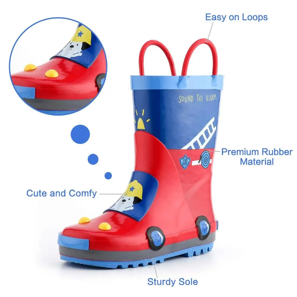 KushyShoo/резиновые сапоги для детей; детские резиновые сапоги с 3D принтом пожарной машины; резиновые сапоги для маленьких мальчиков; Kalosze Dla Dzieci