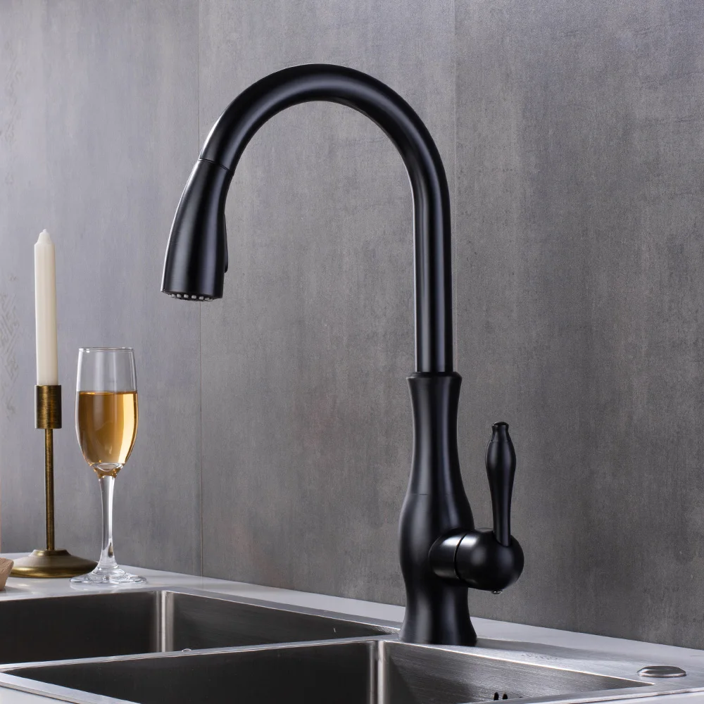  Kitchen Faucets Sink Black Taps Single Handle Pull Out Kitchen Tap Swivel 360 Water Mixer Tap 2 Fea - 33015587223