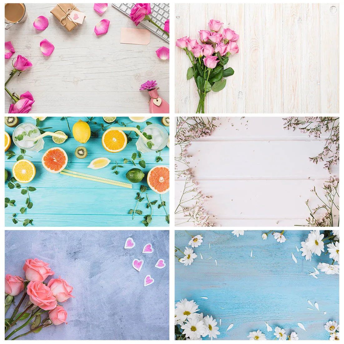 Виниловый фон для детской и свадебной фотосъемки с изображением розовых цветов