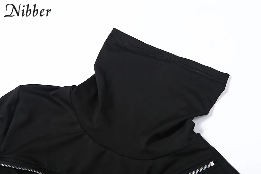 Nibber/Осенняя готическая Черная облегающая одежда для верхней части тела, женские T-shirt2019,, темно-стиль Лолита, дизайнерские топы на молнии, косплей, эластичные облегающие футболки, mujer