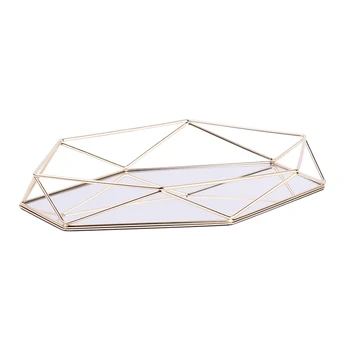 

Three-dimensional Iron Storage Tray Nordic Minimalist Rose Gold Mirror Bottom Hexagonal Tray Home Decoration