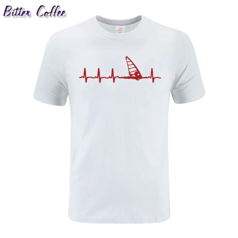 Модная летняя новая Мужская хлопковая футболка Windsurfing Heartbeat T Stylisches Футболка с принтом - Цвет: 11