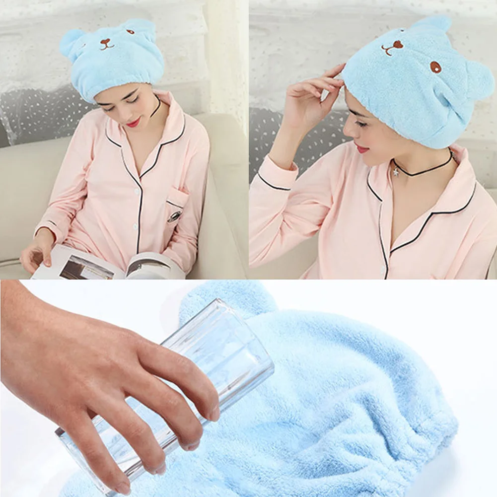 Сухая шапочка для волос, мягкое полотенце, сильное поглощение, быстросохнущая мультяшная голова милого медвежонка
