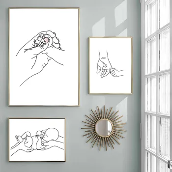 

Abstract Lines Hand Mom And Child Family Wall Art Canvas Painting Nordic Posters And Prints Wall Pictures For Living Room Decor