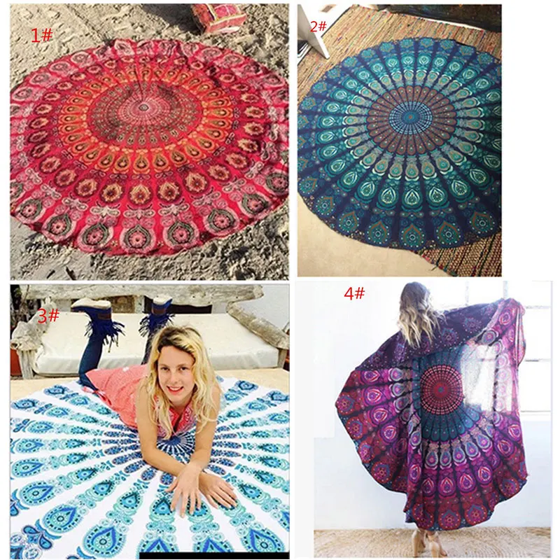 

Beach Throws Mandala Mat Towel Bohemian Cover Folding Chiffon Large Round Sandless Placemat Lawn Floor Pad Outdoor Blanket