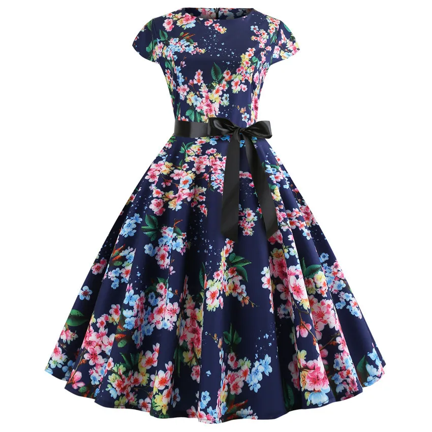 Polka Dot Print Summer Dress Vintage Women 1950s 60s Swing Rockabilly ...
