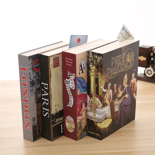Creative Secret Book Hidden Security Safe Box Money Jewelry Stash Compartment Key/Code Lock Metal Simulation Classic Book Style 4