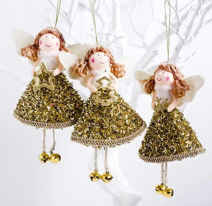Милый Золотой плюшевый ангел, кукла для девочки, Рождественская елка, висячие украшения, кулон, рождественские украшения для дома, Рождество, счастливый год