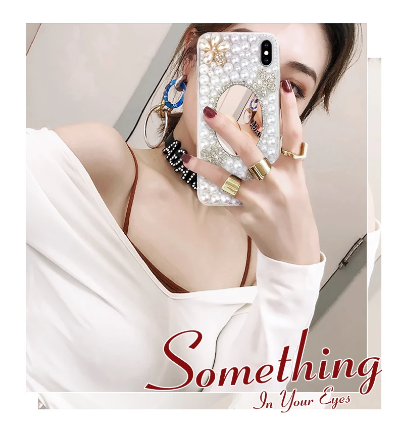 

Fashion Bling Pearl Diamond Flower Mirror Crystal Hand Strap Case Cover For Samsung Galaxy Note 10 9 8 S20 Ultra S10E/9/8 PlUS