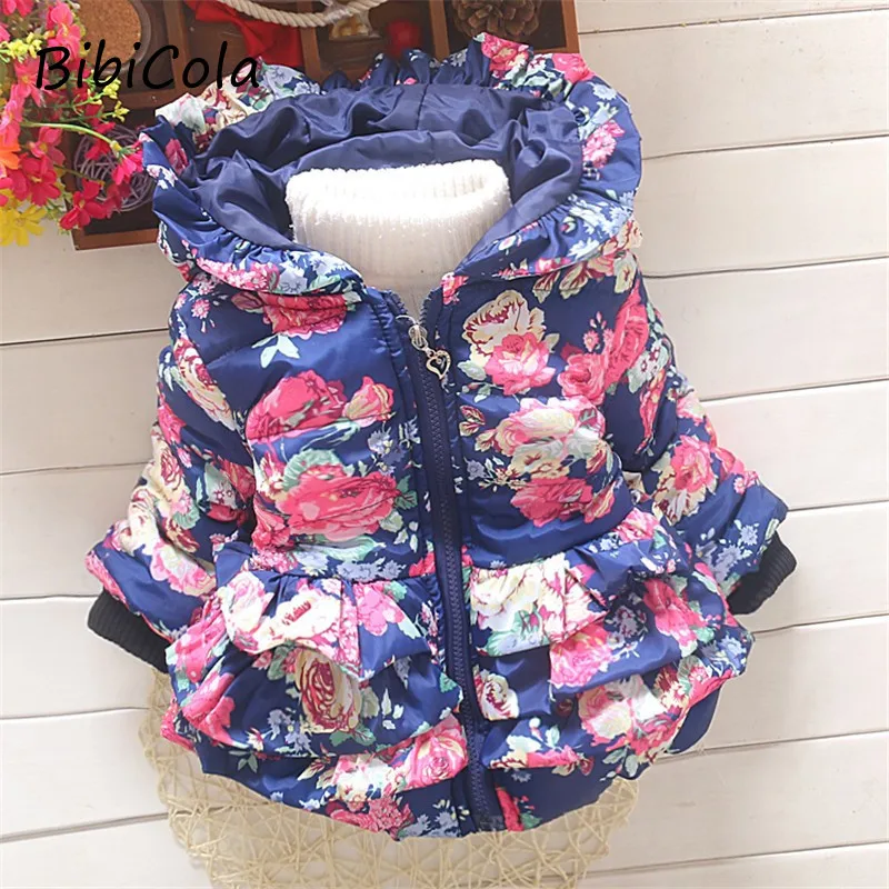 BibiCola/пальто для девочек зимняя куртка с капюшоном и длинными рукавами цветочным