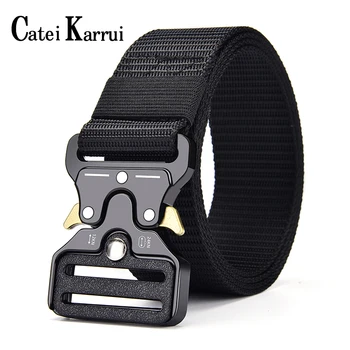 Catei Karrui Tactical Belt, Military Style Webbing Riggers Web Belt Heavy-Duty Quick-Release Metal Buckle men's training outdoor military web belt 1 5 inch rapid release gun belt tactical nylon duty belt with buckle multifunctional gear outdoor equipment