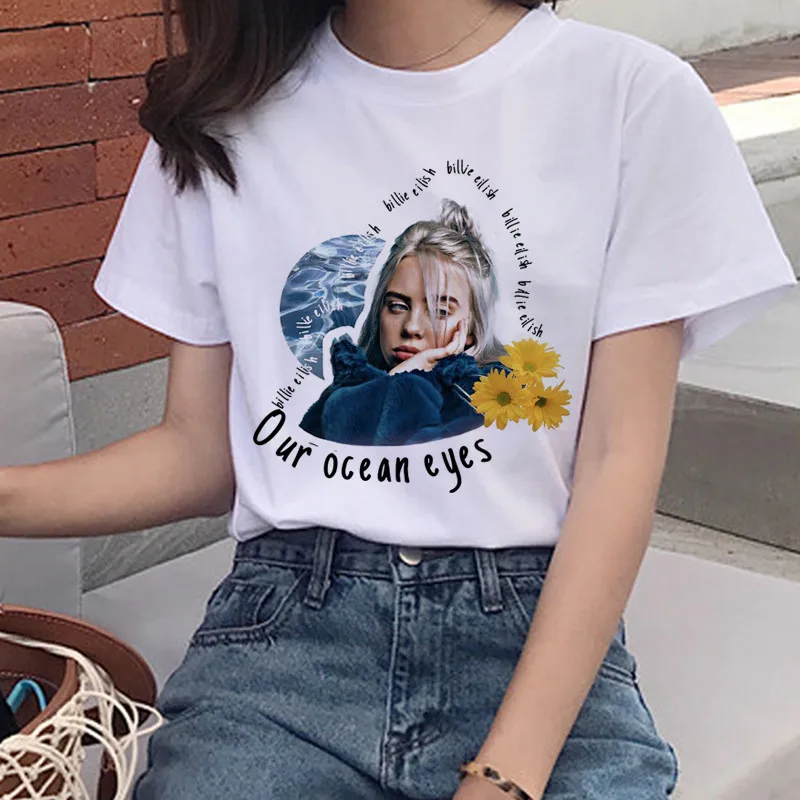 p2163-0 Billie Eilish Harajuku Ullzang Футболка женская футболка с графикой Bad Guy Эстетическая забавная футболка с героями мультфильмов 90s хип-хоп футболки женские - Цвет: p2163-0