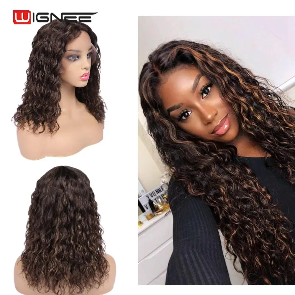 Парики из натуральных волос на шнурках Wignee для черных женщин заколки Смешанные