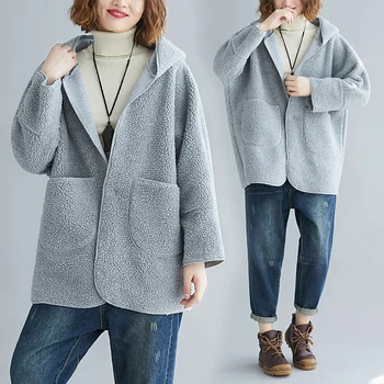 

BIG SIZE Autumn Winter Women Fashion Elegant V Neck Fleece Outwear Tops Lady Female Plus Large Long Sleeve Cardigans Jacket Coat