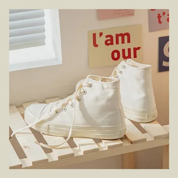 

Canvas shoes women 2020 high-top Korean version of the solid color flat bottom breathable wild casual sneakers for women ZP-164
